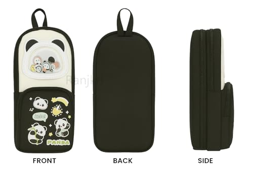 Image of Cute Pencil Pouch for Kids | Large Capacity Pencil Case for School & Tuition | Multi-Compartment Stationery Organizer with Mesh Pocket & Smooth Zippers | Black