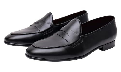 Mens Penny Loafers Slip On Causal Dress Shoes Genuine Leather Fashion Modern Mocasines Prom Wedding Business Suit Shoes Tuxedo Shoes for Men - Main Image