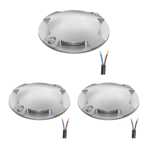 ledscom.de 3 pièces LED lampe de sol, marquage de chemin RUNDA pour l'extérieur, IP67, 4-flamme, aluminium, rond, 70mm Ø, blanc froid
