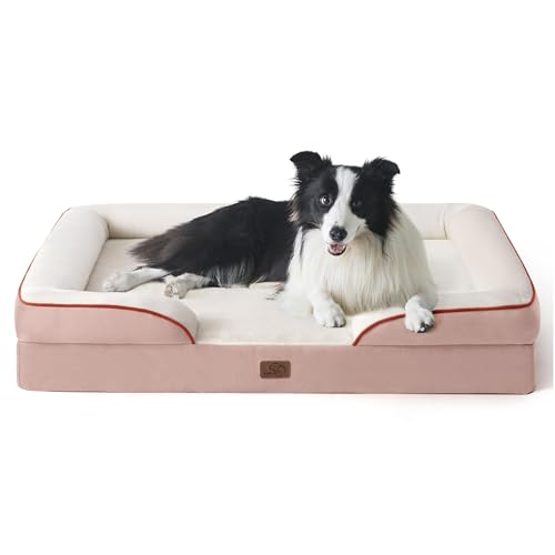 Image of Bedsure Orthopedic Dog Beds Large Sized Dog - Washable Large Dog Cat Bed Waterproof, Comfort Dogs Couch Sofa with Washable Removable Cover, Pet Bed with Nonskid Bottom, Pink, 35 inch