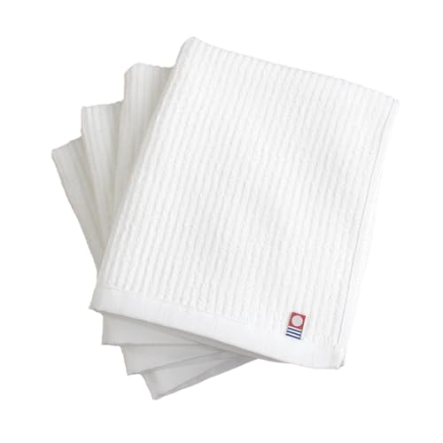 【さっぱりとした使い心地 今治ペールカラー】フェイスタオル 4枚セット まとめ買い 圧縮パック 今治タオル 日本製 綿100 ストライプ おしゃれ お祝い ギフト (ホワイト,4)