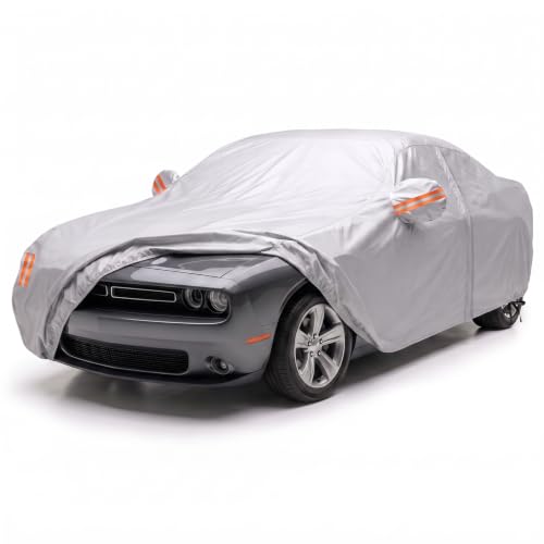 Image of Car Cover Custom Fit for Dodge Challenger 2008-2026, Outdoor Waterproof All Weather Heavy Duty Full Exterior Cover for Sun Rain Snow UV Dust Protection with Door Zipper,Silver