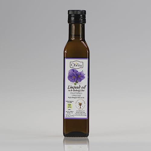 Ol'Vita: Aceite de semilla de lino virgen - Aceite de linaza prensado en frío - Puro crudo natural sin pesticidas - Dieta del Dr. Budwig suplemento dietético 250ml