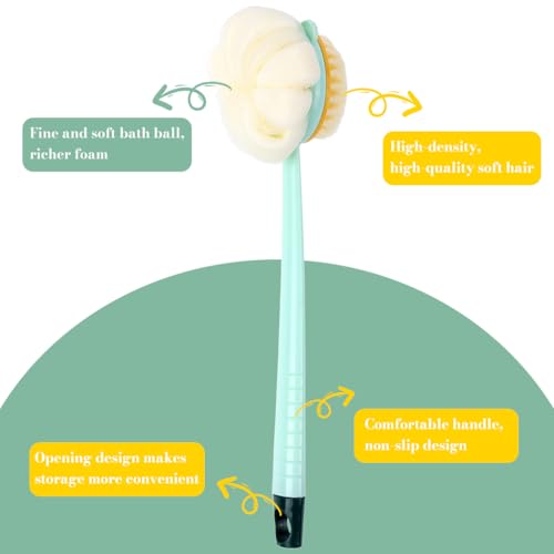 Image of MAYCREATE Long Handle Back Scrub Brush Double-Sided Bathing Tool for Shower | Double-Sided Exfoliation, Easy Reach for Back Care, Bath Puff Texture, Helps Remove Dead Skin During Shower Use