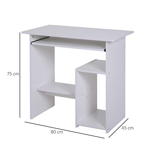 homcom Compact Small Computer Table Wooden Desk Keyboard Tray Storage Shelf Modern Corner Table Home Office White