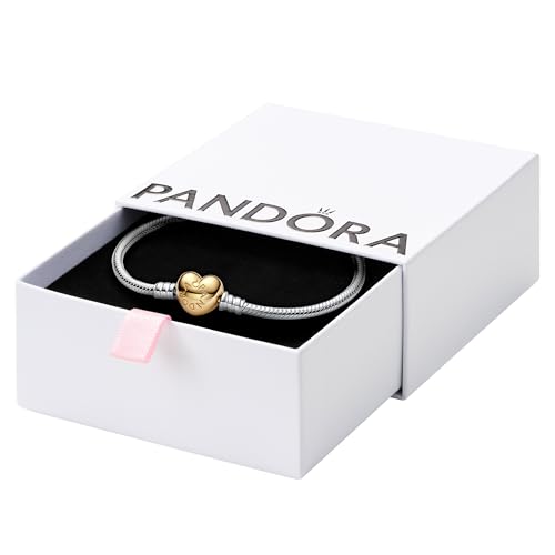 PANDORA Moments Heart Clasp Snake Chain Bracelet - Charm Bracelet - Compatible with PANDORA Moments Charms - Mother's Day Gift with Gift Box