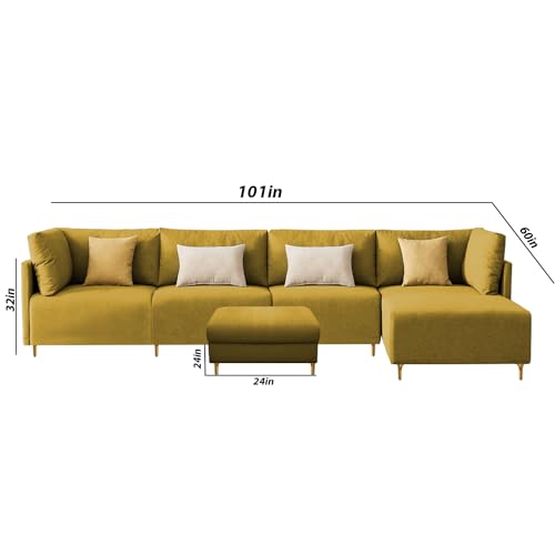 Image of Carina RHS 6 Seater L Shape Sofa Set with Center Table for Living Room (Yellow Fabric) Premium Fabric Sofa