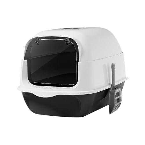 Cat Litter Box with Lid, Hooded Kitten Potty Tray Cat Toilet Enclosed and Covered Cat Toilet Pet Litter Box with Cat Litter Shovel, Black with Lid