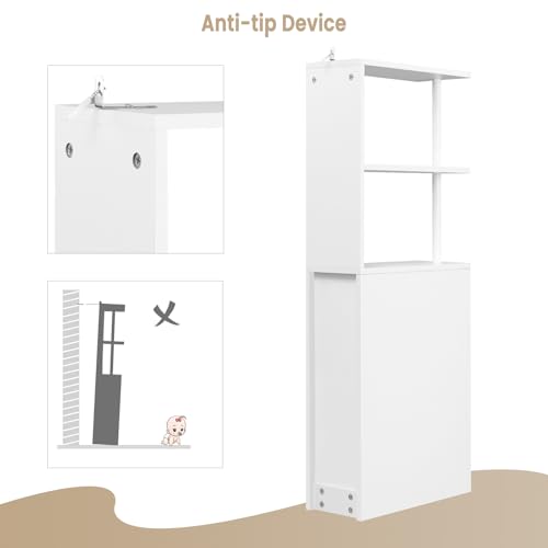 EUGAD Nischenschrank Badezimmer, mit Schublade auf Rollen, offenen Ablagen, Badschrank Badezimmerschrank schmal, Seitenschrank Küchenschrank Mehrzweckschrank, Weiß, 19x113x45 cm (BxHxT)