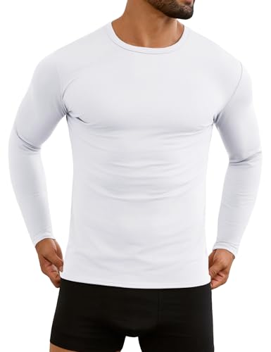URRU Thermal Underwear for Men High Stretch Fleece Lined Long Sleeve Crewneck Thermal Shirts Base Layer Top Men Cold Weather