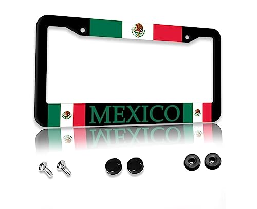 Mexican Flag License Plate Frame - Aluminum Metal Mexico Flag License Plate Holder Car Accessories Decorative Auto Tag Frame Size 12.3“ x 6.3” for US Canada Vehicle Standard for Men Women