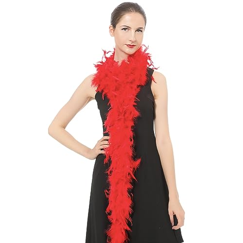 POPOYU Red Feather Boas Thick Fancy Dress for Women,Girls,80g 2m/6.6ft Natural Turkey Feather Boa Red,Party Fluffy Boa Feather Scarffor Bulk for Adult,Kids,Wedding Bachelor Halloween Christmas Party - Image 3