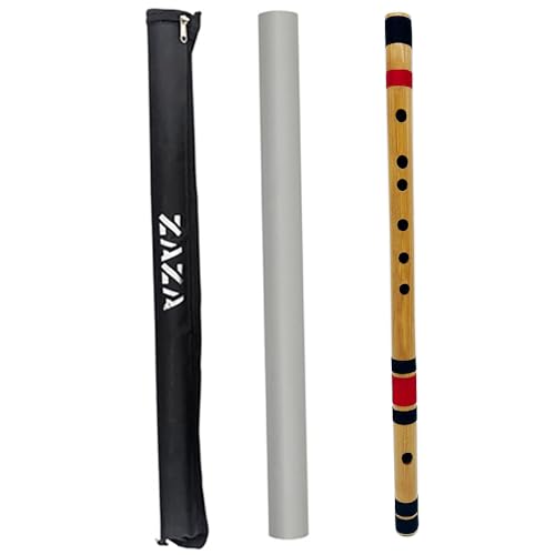 Image of Zaza Percussion- Professional Polished Bamboo Bansuri Flute - (Indian Flute) With Carry Bag (14.5'' F-Middle)