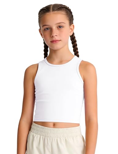 Image of HASMES Girls Athletic Tank Tops Sleeveless Basic Dance Crop Tops for Kids