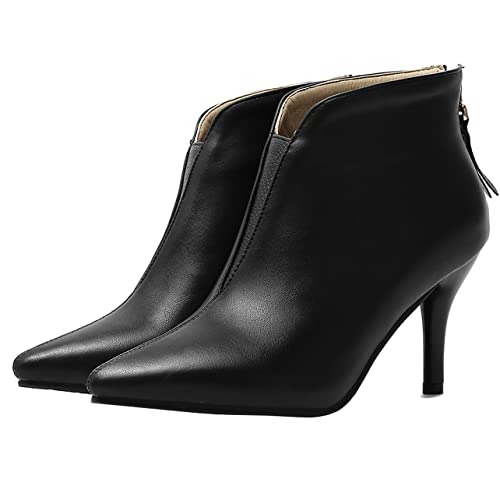 UniqueStride Womens Stiletto High Heel Ankle Booties Pointed Toe Back Zipper Short Boots