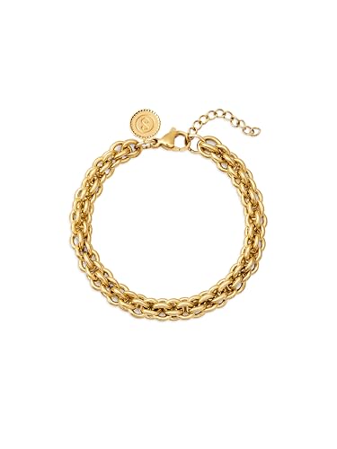 SINGULARU - Pulsera Big Rope. Acero con Acabado Baño de Oro de 18Kt. Maxi con Cadena de Eslaboles. Largo de 20 cm. Joyas para Mujer