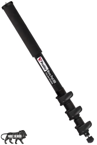 Prolite Professional Heavy Duty Monopod with Dual Mount Thread Adapter (1/4inches and 3/8inches) Italian Flip Locks Rubber Grip – Upto 10kg Payload (Black)