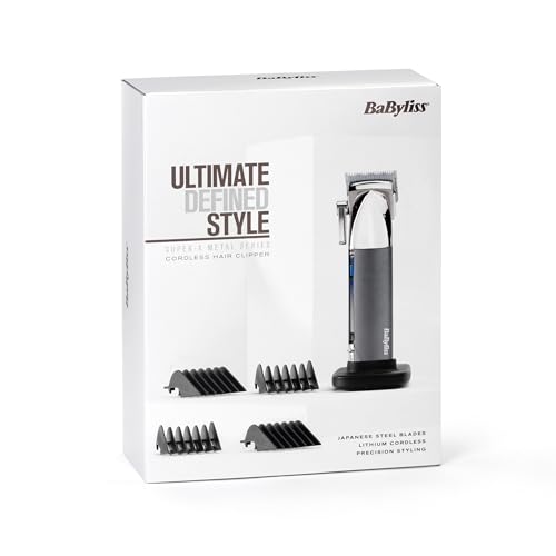 BaByliss Super-X Metalen tondeuse, lithium draadloos, nauwkeurig ontworpen Japanse stalen messen, haarverzorgingsset, geschenken voor mannen (zilver/grijs)