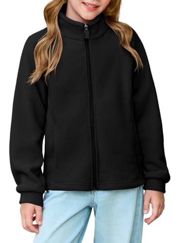 Haloumoning Girls Polar Fleece Jacket Kids Full Zip Lightweight Fall Winter Coat Outerwear with Pockets 5-14 Years