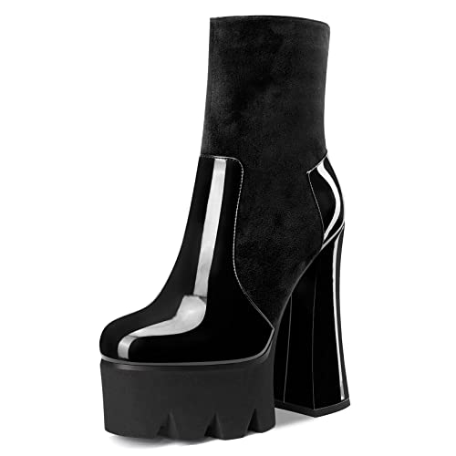 Castamere Women High Heel Platform Round Toe Ankle Boots Short Bootie Zipper Slip-on Boots Dress Sexy 5.9 Inches Heels