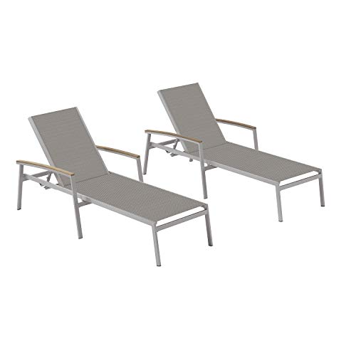 Oxford Garden Travira Aluminum Frame With Vintage Tekwood Armcaps Sling Chaise Lounge (Set Of 2), Titanium #TOP4