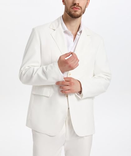 xxxiticat Men's White Blazer Jacket Casual Cotton Linen Dinner Dress Suit Two Button Lightweight Sport Coats2
