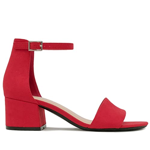 Nautica Women's Ankle Strap Pump Sandal Ladies Low Two Piece Block Heel Dress Shoe Yona-Red Micro-8 #TOP1
