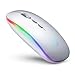 Maus Kabellos LED, INPHIC 2.4G USB kabellose Maus, Wiederaufladbare Funkmaus für Laptop Leise , Ultra Dünn RGB PC Maus, 1600 DPI Optischer Sensor Maus Für Computer/Mac/Chromebook-Silber