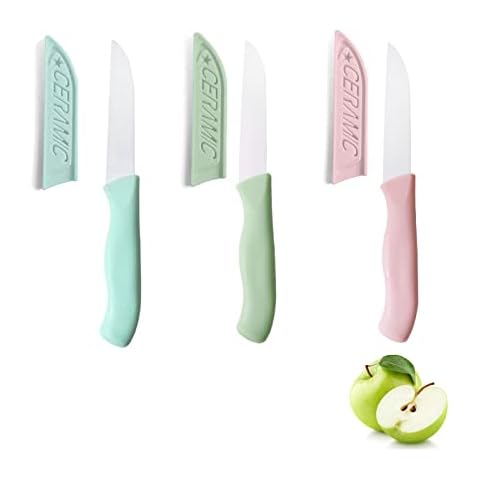 Ailelan Fruit Knife, 3 Pack Small Kitchen Knife Sets with Protective Cover, Small Ceramic Knife Set Sharp and Durable Vegetable Knife Set, Fruit Knives Small Suitable for Most Vegetables, Fruits Cover