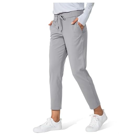 G Gradual Women's Pants with Deep Pockets 7/8 Stretch Sweatpants for Women Athletic, Golf, Lounge, Work (Light Grey, Large)