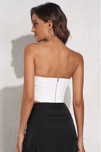 Women's Vintage Strapless Open Back Boned Mesh Bustier Zip Back Corset Bodyshaper Crop Top3