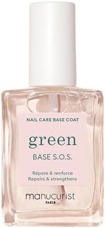 MANUCURIST - S.O.S. Base Coat - Enriched with Vitamins C and B5 - Nail Fortifier - Repairs and Strengthens - Care for Very Damaged Nails - Vegan, Up to 78% Plant-Based - 0.5 fl oz