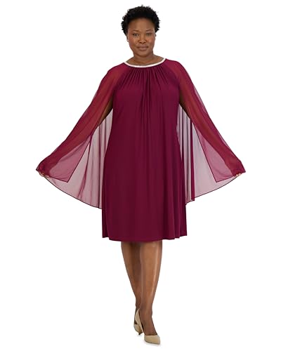 Image of R&M Richards Women's Knee-Length Glitter Sequin Lace Dress W /Sheer Asymmetric Poncho Overlay | Evening Cocktail Attire