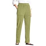 Pantalones de pana elásticos de cintura alta con bolsillos, suaves, cómodos, holgados, de pana para mujer, verde, S