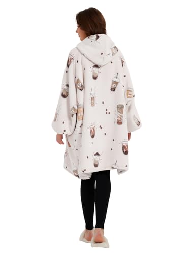 Image of KFUBUO Wearable Blanket Hoodie for Adults Sherpa All Patterns Oversized Sweatshirt Blanket with Pocket