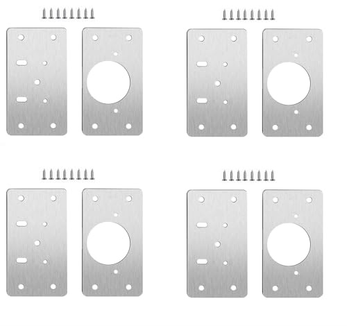 Dihl 4 Sets Cupboard Door Hinge Repair Plates with Screws Stainless Steel Kitchen Cabinet Furniture Wardrobe Repair Plate Kit 4 Pairs 8 Plates 44x90mm
