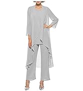 Women's Chiffon Pants Suits 3 Pieces Mother of The Bride Wedding Party Outfit Evening Dress