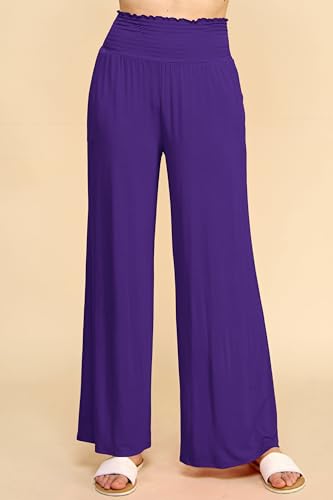 Made By Johnny Women's Elastic High Waisted Palazzo Pants Casual Wide Leg Long Lounge Pant Trousers with Pocket2
