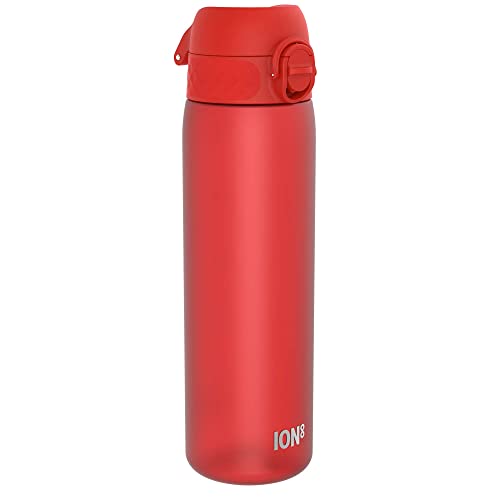ion8 Trinkflasche, 500 ml, Auslaufsicher, Einhandöffnung, Sichere Verriegelung, Spülmaschinenfest, BPA-frei, Tragegriff, Klappdeckel, Leicht zu Reinigen, Klimaneutral, Rot