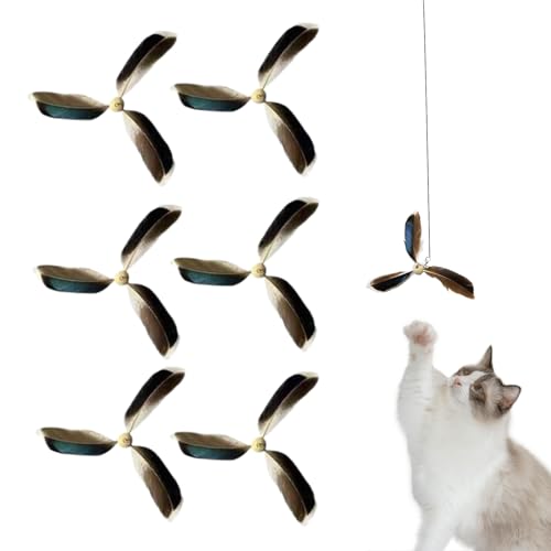 猫の羽のおもちゃ - 柔軟な猫ティーザー杖、耐久性のある猫の猫の杖|詰め替え添付ファイル付きの柔らかい豪華なフェザーロッド、ホームプレイタイムのためのインタラクティブな猫からのからかい、ペットショップのエンゲージメント