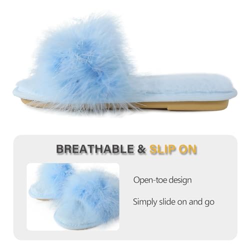 Image of Fur Story Women's Furry Slippers Open Toe Fuzzy Slippers Memory Foam Fluffy House Sandal