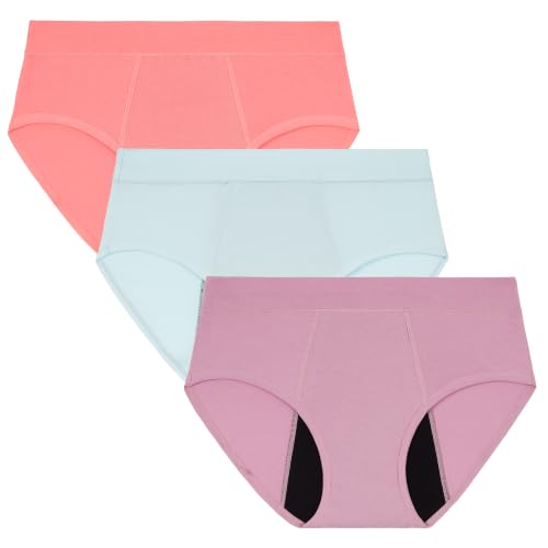 INNERSY Girls' Heavy Flow Cotton Period Underwear 3-Pack(XL,Serene Blush)
