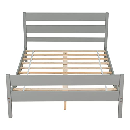 Full Bed Frame Wood Platform Bed Full Size With Headboard And Footboard Gray Beds Frame For Kids Boys Girls Teens, Slat Supports, No Box Spring Needed #TOP4