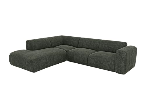 Vente-unique-Gran sofá rinconera Izquierda con Respaldo Chaise Longue en Tela Jaspeada Verde POGNI de Maison Céphy