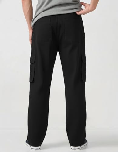 Image of Men's Cotton Cargo Pants | Stylish Elastic Drawstring Waist | Multi Pocket Tactical Pants | Casual Streetwear Utility Comfortable Regular Fit Outdoor Cargos