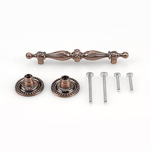 6Pack|3.5'' Cabinet Pulls Antique Copper Kitchen Drawer Handle Euro Vintage Style,Retro Dresser Door Handle Furniture Hardware,5” Total Length #TOP4