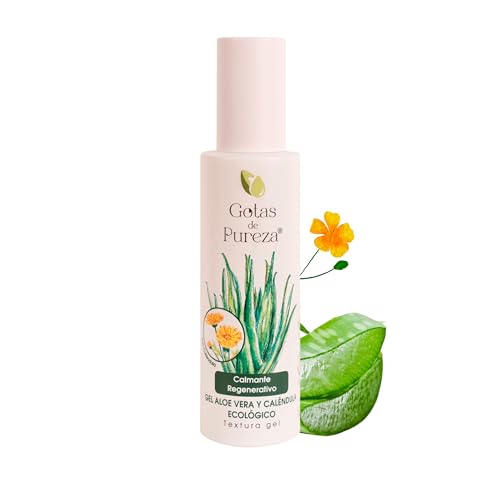 Gotas de Pureza | Gel Puro de Aloe Vera y Caléndula Ecológico – 100 ml | Calmante Natural para Piel Sensible | Hidratante, Cicatrizante | Vegano | Post-Solar | Certificado Cosmos