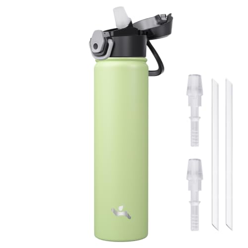 Image of Konokyo 24 oz Insulated Water Bottle with Straw, Carry Loop, Macaron Green