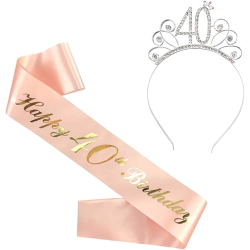 ZKGYUS 40 anos coroa e cinta, feliz 40 anos coroa tiara e faixa, decoração de festa de aniversário para mulher