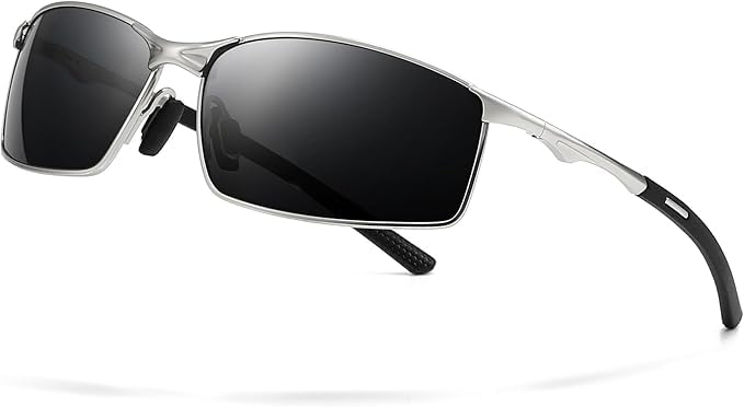 Image of SUNGAIT Ultra-Lightweight Polarized Sunglasses Men for Driving Fishing Golf, Rectangular Metal Frame with Spring Hinge